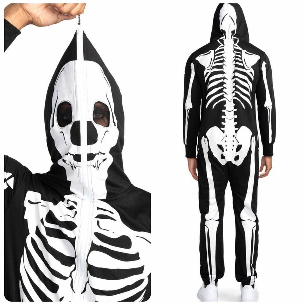 Tipsy Elves Unisex Jumpsuit Halloween Skeleton Costume Black White Medium NWT